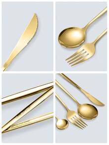 15/20/30件套不锈钢餐具套装，优雅的15/20/30件套金色餐具套装，金色饰面餐具套装，可重复使用的餐叉、餐勺、茶匙，适合家庭和日常使用，礼盒包装