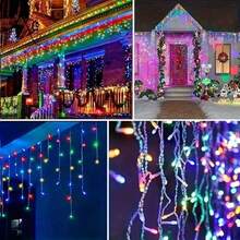 1pc 96 LED Lights/3.5m/11.48ft Icicle Lights - USB Powered, 8 Lighting Modes, Suitable For Indoor And Outdoor Use, Walls, Gardens, Parties And Outdoor Lighting, Creating Festive Atmosphere. Plastic Light Body, Outdoor Christmas Decoration - Multicolor - View 12