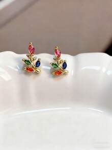Cubic Zirconia Flower Design Stud Earrings Valentines,Mom,Mother,Mother's Day,Gift - Multicolor - View 8