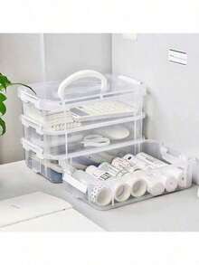 1pc 4-Layer Large Capacity Multi-Purpose Storage Box With Handle, Toy Building Block Storage Box, Stationery / Notebook / Marker Storage Box, Clear Plastic.Hair Accessory And Jewelry Storage Box, Suitable For Organizing And Placing Items On The Room's Desk. - Multicolor - View 5