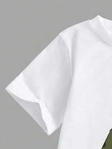 女童卡通印花圆领短袖上衣和裙子套装 - 白色 - 查看 4