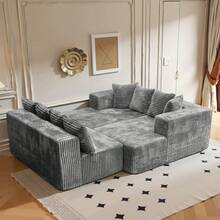 132''U-Shape Modular Sectional Couch Sofa, Boneless Sectional Couch Compressed Corduroy, Modern Sleeper Sofa For Living Room, Space-Efficient Design Convertible Corduroy Sectional Couch(3 Packages Shipping) - 淺灰色 - 查看 11