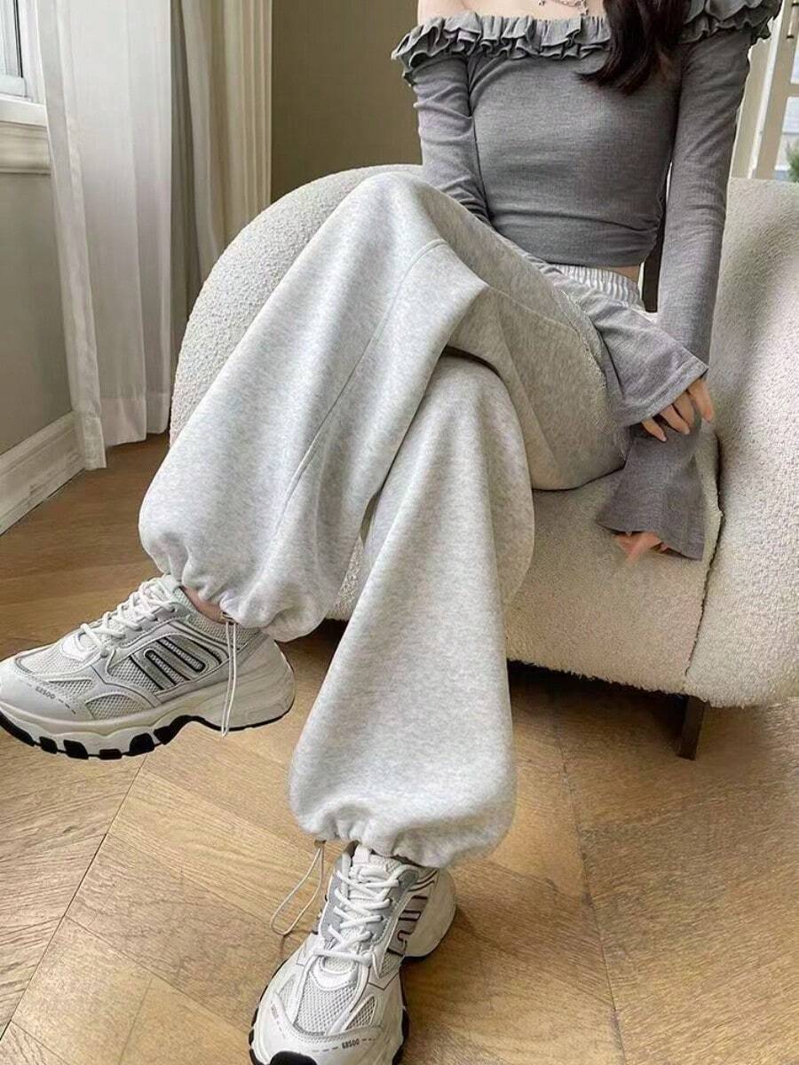 2025 Spring/Summer New Arrivals: Women's Lace Mesh Patchwork Wide Leg Pants, Loose Fit, Lazy Straight Pants, Perfect For Everyday Casual Wear, Spring/Summer Women's Fashion Bottoms - 白灰色 - 查看 1