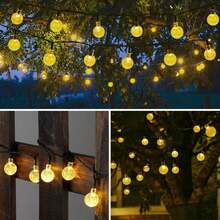 100 LED Solar-Powered Bubble Ball String Lights With 8 Lighting Modes, Automatically Turning On At Dusk And Off At Dawn, Perfect For Christmas Outdoor Gardens, Patios, Railings, And Wrapping Decorations. - 暖色 - 查看 4