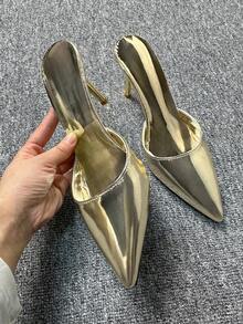 2025新款时尚女鞋性感华丽简约大方细高跟鞋尖头女鞋细高跟凉鞋细高跟尖头拖鞋居家购物百搭金色高跟鞋 - 金色 - 查看 5