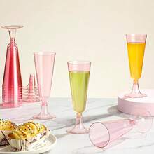 10/25/50pcs Set Reusable Pink & Champagne Wine Glasses, Cocktail Glasses, Wedding Toasting Flutes, Suitable For New Year, Christmas, Party, Wedding, Birthday, Valentine's Day, Back To School And Other Major Events - Multicolor - View 10