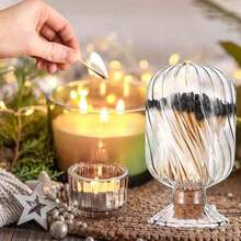 Lake Balaton 螺旋形火柴盒 - 玻璃造型塑料罩，适用于 4 英寸香薰蜡烛，安全扣环，餐桌、壁炉、浴室装饰摆件（不含火柴），烛台装饰，壁炉配件，优雅家居点缀，外观时尚