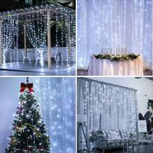 1pc 3M 100/200/300LEDs Curtain Lights, USB Plug In 8 Modes Warm/White Light String Lights Outdoor With Remote Control, Window Wall Hanging Curtain String Lights Suitable For Room, Party, Wedding, White Wall Decoration, And Holiday Decorations, Christmas, Halloween, Thanksgiving Fairy Lights String Gift