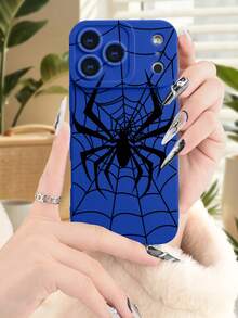 1PC Cute Spider Web Pattern Phone Case Simple Cool Design Unique Mysterious Style Fashion Dark Look Suitable For Bold And Edgy Lovers Women Men Couple Gift Hot Selling Item Compatible With IPhone17/16/15/14/13/12/X/PLUS/PRO/PROMAX, Galaxy S25/S24/S23/S22PLUS/Ultra Comfortable Grip Festival Gift For Friends, Girlfriend, Boyfriend, Family - 藍色 - 查看 2