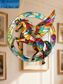 2D平面风格设计，镶嵌钻石的骏马，闪耀的珠宝钻石，多色组合，奢华优雅的风格，富有艺术气息，无需用电，由亚克力制成，适合悬挂在门、窗或墙上，文化主题装饰。