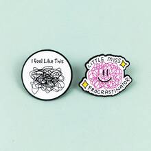 Creative Motivational Lettered Brooch, Simple Pink Line Smile Face Pin, Inspirational Badge,  & Versatile Accessory For Clothing & Bags - XZ4451-2 - 查看 1