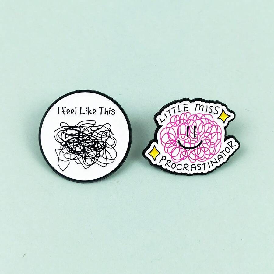 Creative Motivational Lettered Brooch, Simple Pink Line Smile Face Pin, Inspirational Badge,  & Versatile Accessory For Clothing & Bags - XZ4451-2 - 查看 1