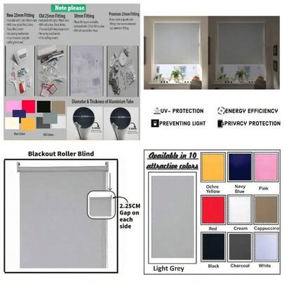 Roller Blinds Thermal Blackout Roller Blind, Easy Fit  Trimmable Home Office Window Blinds, Blind 60cm Wide X 165cm Drop