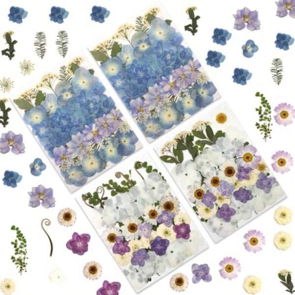 140 Pcs Dried Pressed Hydrangea Flowers For Crafts Real Natural Blooms In Blue Pink And White Tones With Foliage Accents Perfect For Resin Art DIY Jewelry And Home Decor Tweezers Included