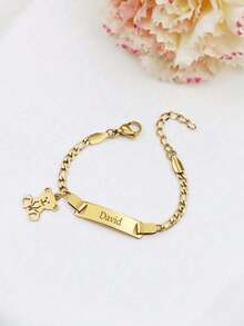 1pc Personalized Bracelet Customize Your Name Teddy Bear DIY Charm Bracelet Custom Name Bracelet Stainless Steel Non-Allergic Bracelet Fashion Ideal Gifts Valentine's Day Custom Gifts New Year Gifts For Him Family, Friends, Daughter, Son, Her For Children's Day,Ideal Gifts For Him, Ideal Gifts For Her,Customized Fashion Jewelry,Urban Gala