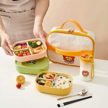 Cute Cartoon Plastic Lunch Box With Detachable 3 Compartments, Microwave Divided Bento Box, Portable Fruit Salad Food Storage Container, Refrigerator Fresh-Keeping Box, Lunch Container For Student Adult Use In Home, Office, Picnic, Back To School - Multicolor - View 5