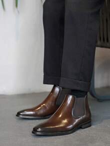 Men's Retro Handmade Chelsea Boots, British Style High-Top Boots - Brown - View 4