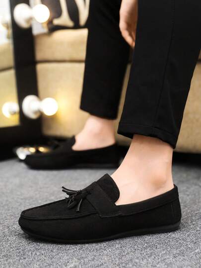 Men's Loafers New Casual Shoes Versatile Soft Bottom Moccasins Slip-On Fisherman Shoes Slouchy Shoes British Style Casual Boat Shoes Loafers Canvas Flat Shoes Black Flat Shoes (Run Small And Narrow, Please Order 2 Sizes Up)
