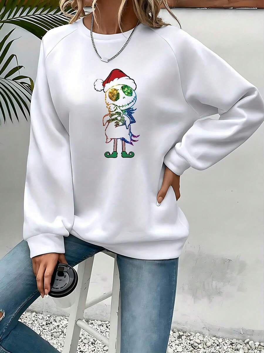 Women's Nightmare Before Christmas  & Sally Graphic Sweatshirt - Officially Licensed Crewneck Pullover For Halloween & Christmas, Cozy Casual Winter Wear, Machine Washable (WN250808033) - White - View 1