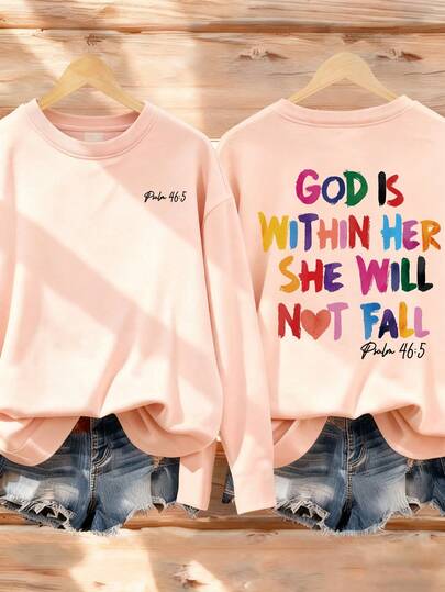 1pc Girls' Casual Colorful Printed Crew Neck Long Sleeve T-Shirt, Autumn Student Young Children's Wear Top - The Vibrant Printed T-Shirt Will Definitely Make The Kids Smile "GOD IS WITHIN HER SHE WILL NOT FALL"