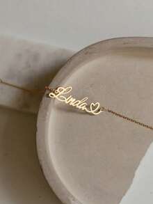 个性化简约女士十字链弹力手链，可定制名字情侣手链，经典不锈钢手工吊坠可调节手链，生日礼物，结婚首饰，适合送给妻子、情人节、新年、圣诞节或母亲节礼物 - 金色1 - 查看 4