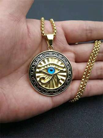 1件男士荷鲁斯之眼蓝色鹰头吊坠项链，时尚复古珠宝礼品