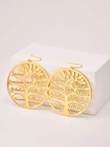 Personalized Family Tree Name Hoop Earrings,Custom Family Names Earrings,Personalized Christmas Tree Of Life Earrings,Women's Jewelry,Exaggerated Custom Hoops,Multiple Names Earring,Custom Hoop,Fashion Christmas Gifts, Gifts For Family Members - Gold - View 4