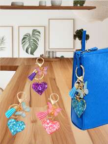 3pcs/Set Bohemian Butterfly And Tassel Pendant Keychain, Valentine's Day Car Accessory, Backpack Accessory, Suitable For School Use. Love Style, Cute Gothic Style, Y2K Style, An Excellent Gift Choice For Christmas And Valentine's Day. Bag Accessory, Pendant, With An ID Card Holder. Car Accessory, Backpack Accessory, Pendant - Multicolor - View 5