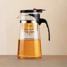 1pc 900ml Elegant Glass Teapot With Convenient One-Touch Tea Infuser - Perfect For Brewing Loose Leaf Tea, Ideal Gift For Tea Lovers, Suitable For Filtering Tea Drinks, Household Use - Black - View 5