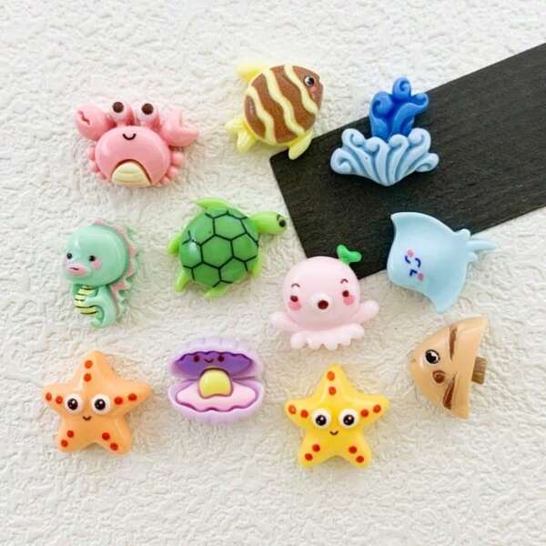 Mini Small Ocean Series Resin Accessories Crab Octopus Starfish Cartoon Hair Clips Stickers Decorations Phone Case Fridge Magnets
