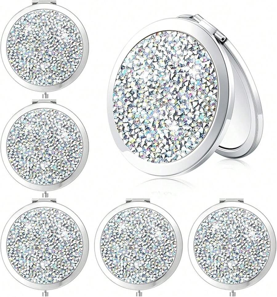 1X/ 2X Espejo de Maquillaje de 2.75 Pulgadas Espejo de Bolsillo Pequeño Plegable Redondo para Maquillaje Viaje Mujer (Oro Rosa, 6 Piezas) - Colores variados - Ver 1