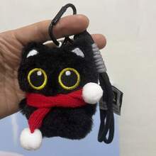 1个可爱草莓黑猫毛绒吊坠钥匙扣玩偶背包挂件 - 黑色 - 查看 18