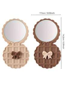 Cute Waffle Shaped Double-Sided Compact Mirror, Portable Makeup Mirror With High-Definition Reflective Surface For Touch-Ups, Rotatable Round Mirror For Women - Multicolor - View 6