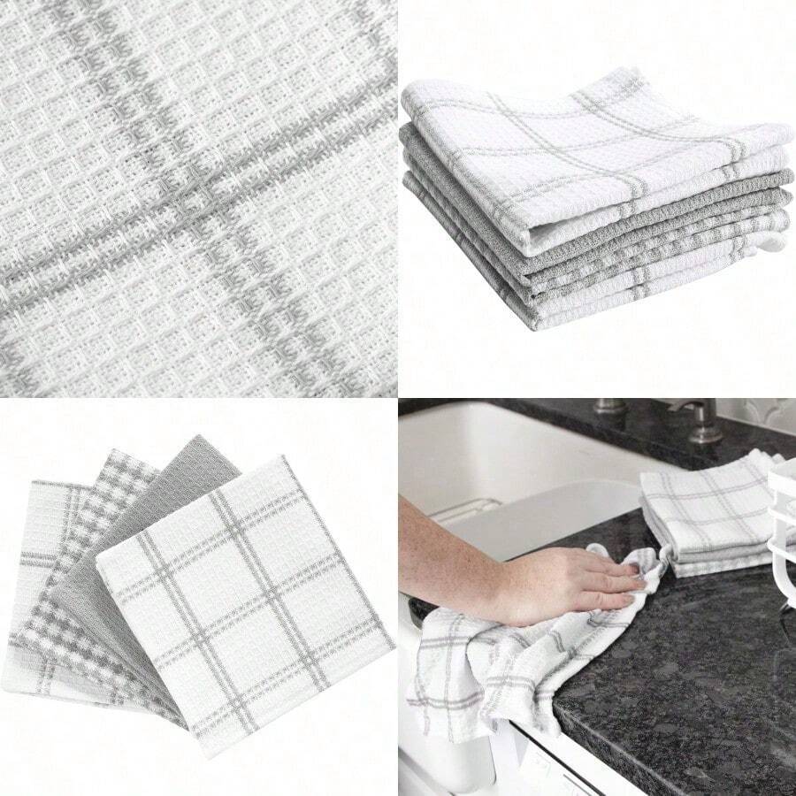 T-fal Textiles 4 Unidades algodón Flat Waffle de Cocina Plato Gamuza Breeze Gris 1 - Gris - Ver 1