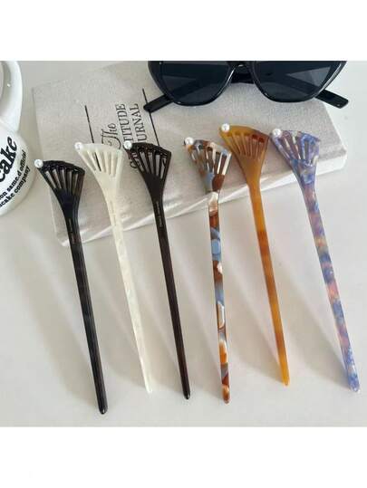 1pcHairpin Korean Acetic Acid Hairpin Fan Long Hairpin Exquisite Temperament Fashion Personality Simple Versatile Pearl Ancient Style Cheongsam Hairpin Hairpin Women's Hair Accessories Autumn And Winter Hair Accessories Suitable For Daily Use, Home School, Seaside Vacation, Work, Commuting, Party, Holiday, Birthday Gift, Back-To-School Season, Versatile, Go Out Girl