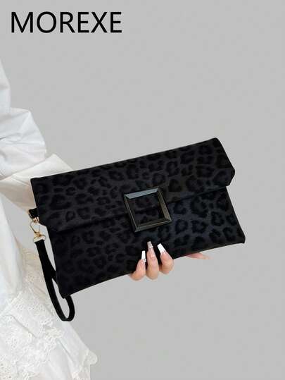 Women's Clutch Bag, Fashionable Leopard Print Small Square Bag, Flap Cover Handbag ,Wedding