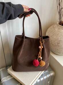 Bolso de hombro de color contrastante de moda, versátil para el transporte - Café integral - Ver 4