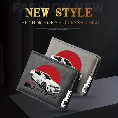 男士仿皮信用卡钱包 - 日本漂移赛车图案，饰有标志性的红色太阳 - 超薄柔软设计，多个卡槽，商务风格身份证和信用卡夹，旅行零钱包，父亲节礼物佳选，可爱钱包