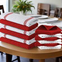 12-Piece 100% Cotton Kitchen Towel Set| 6 Hand Towels (15" X 25"), 6 Dish Towels (12" X 12") - Striped Woven, Absorbent And Durable, Suitable For Cooking, Cleaning, And Drying - Perfect For Christmas And Holiday Kitchens - Yellow - View 8