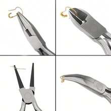 6件套珠宝钳工具套装 - 专业珠宝制作工具，包含扁嘴钳、圆嘴钳、链嘴钳、弯嘴钳和斜口钳 - 锯齿状钳口设计，适合手工制作 - 配有开环器和镊子