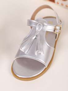 一双女童凉鞋,新款蝴蝶结公主鞋,松紧带设计,软底休闲女童沙滩鞋,适合夏季穿着。 - 銀色 - 查看 8