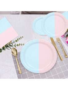 10pcs/20pcs/50pcs/80pcs Pink&Blue Party Plates Set Disposable Paper Plates 9 & 7 Inch Dinner Dessert Paper Napkins Drinking Cups Tableware Set For Gender Reveal Baby Shower Birthday Party Supplies - Multicolor - View 5