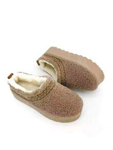 Women's Casual Versatile Knitting Patchwork Snow Boots, Winter - Khaki - View 3