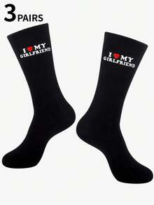 1/3 Pairs "I Love My Girlfriend" Socks, Cute Gift For Boyfriend, Anniversary, Valentine's Day, Birthday, Funny Boyfriend Gift, Creative "I Love My Girlfriend" Socks, Autumn - Multicolor - View 14