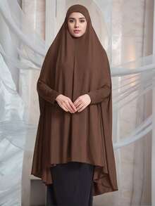 1pc Women Solid Color Instant Hijab, Prayer Long Khimar With Sleeves, Islamic Comfortable Veil Suitable For Long Robe, Daily Matching, All Seasons For Dress - Sleeves Khimar - View 20