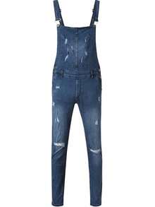 Stylish Men's Overalls,  Denim Overalls, Distressed Cargo Trousers, Hand-Distressed Details, Versatile For All Seasons, Mid-Rise Design, Suitable As A Gift For Thanksgiving/Halloween/Christmas. - Màu xanh đậm - Xem 6