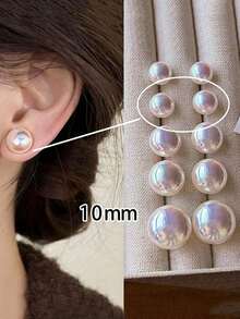 3 Pairs Retro Minimalist Elegant Faux Pearl Stud Earrings Set, Chic Lightweight Earrings Suitable For Women's Daily And Holiday Wear - Đầy màu sắc - Xem 4