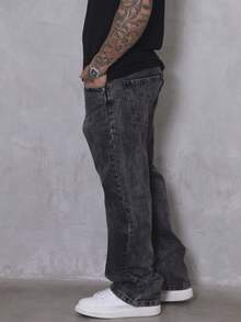 Men's Oversized Wide Leg Balloon Jeans Without Elastane - 煙灰色 - 查看 6
