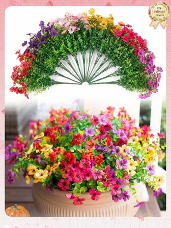 8PCS/6PCS/4PCS/2PCS Artificial Eucalyptus & Morning Glory Flowers Bouquet, High Quality Lifelike Fake Flowers For Home, Garden, Outdoor Decor, Weddings, Hotels, Offices, Waterproof, UV-Resistant, Year-Round Blooming