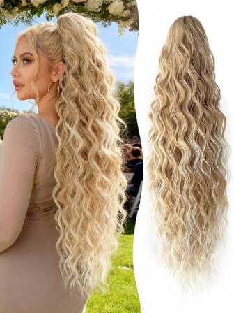 Accesorio para el cabello con extensión de cola de caballo con forma de garra, de fibra sintética resistente al calor de 26 pulgadas con ondas de agua multicolor, adecuado para fiestas y uso diario de mujeres